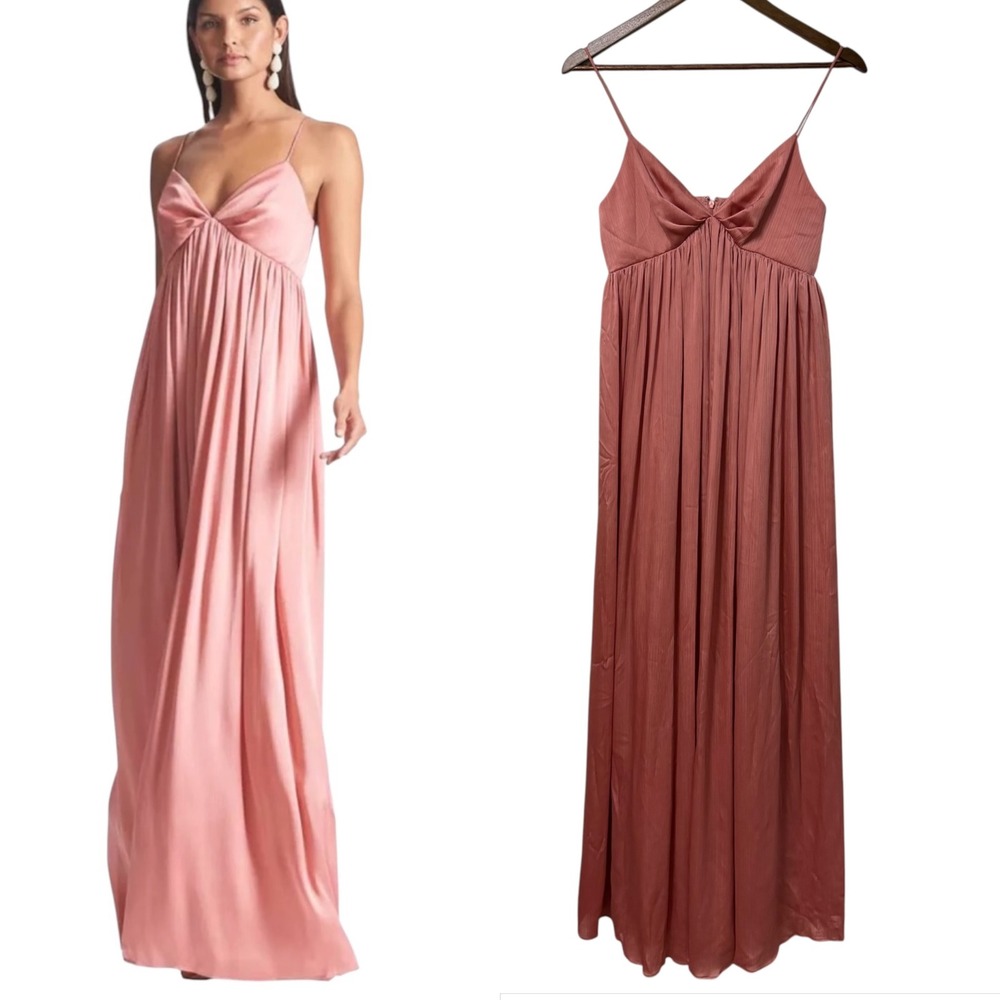 Sachin & Babi Slip Dress Gown Womens 0 Jessica Rouge Pink Pleated V-Neck Slit